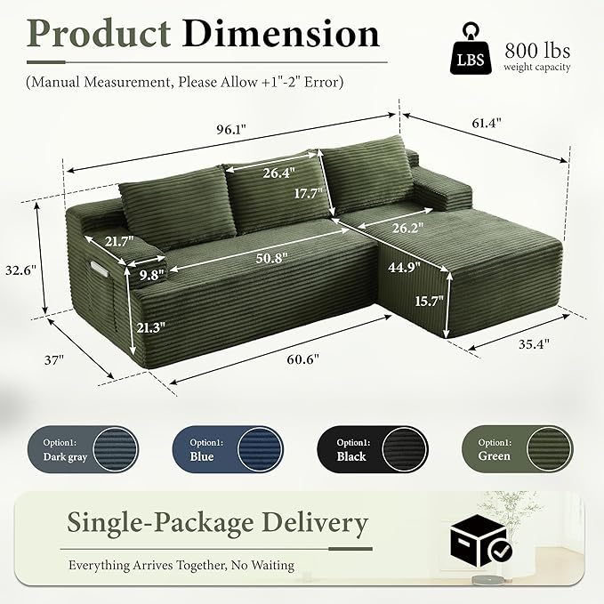 96" Sectional Couches for Living Room Cloud Couch Sofa