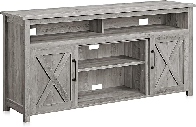 BELLEZE Modern 58 Inch Barn Door Wood TV Stand & Media Entertainment Center