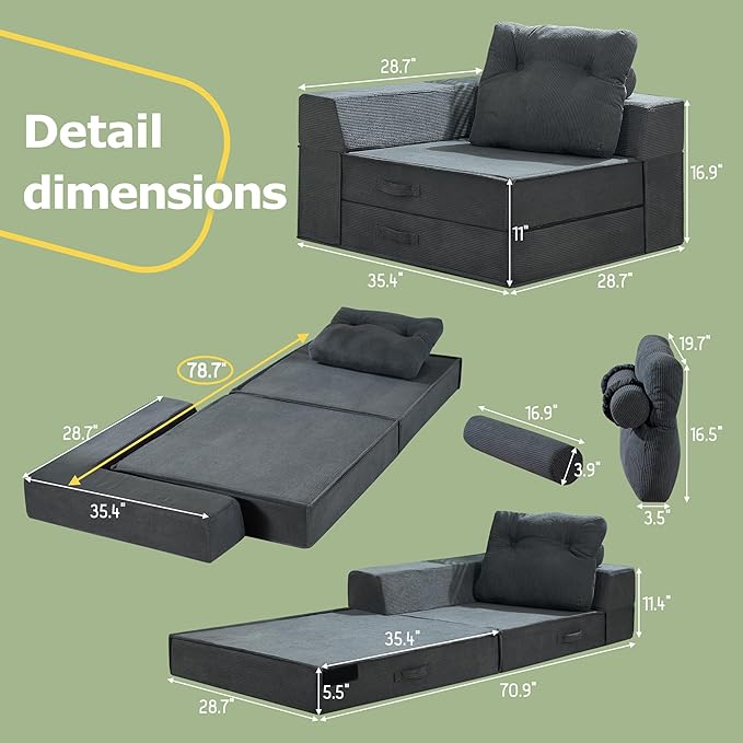 Folding Sofa Bed, 4 in 1 Convertible Sleeper Chair