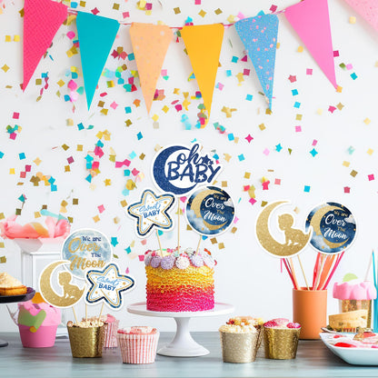 Little Star Oh Baby Centerpiece Sticks - We are Over the Moon Baby Shower Party Table Toppers - Girl Boy Baby 1st Birthday Party Decorations - Set of 15