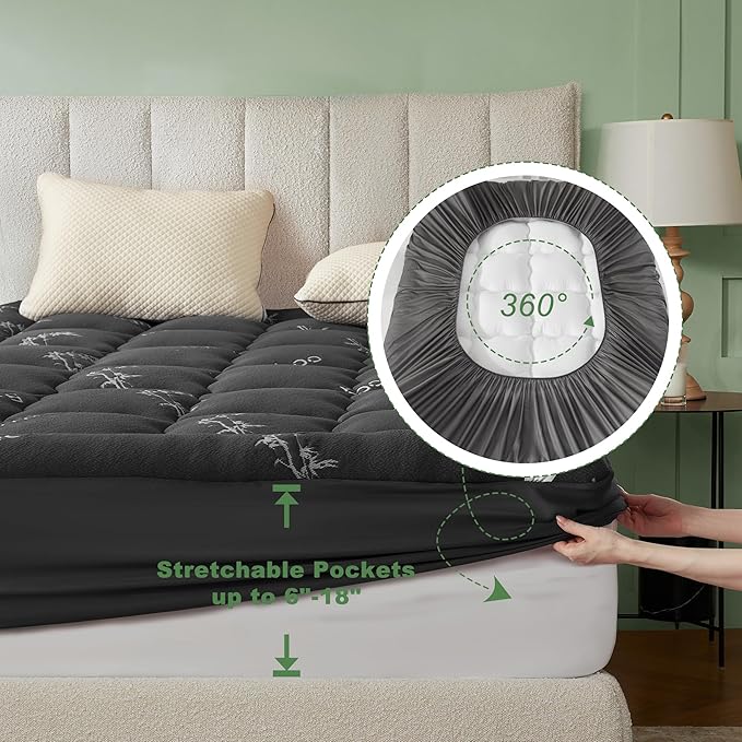 BEDLORE King Mattress Topper Viscose Derived from Bamboo, Thick Pillow Top