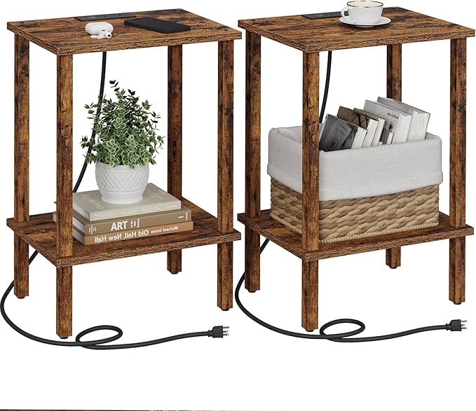 TUTOTAK End Table with Charging Station, Small Side Table with Outlets