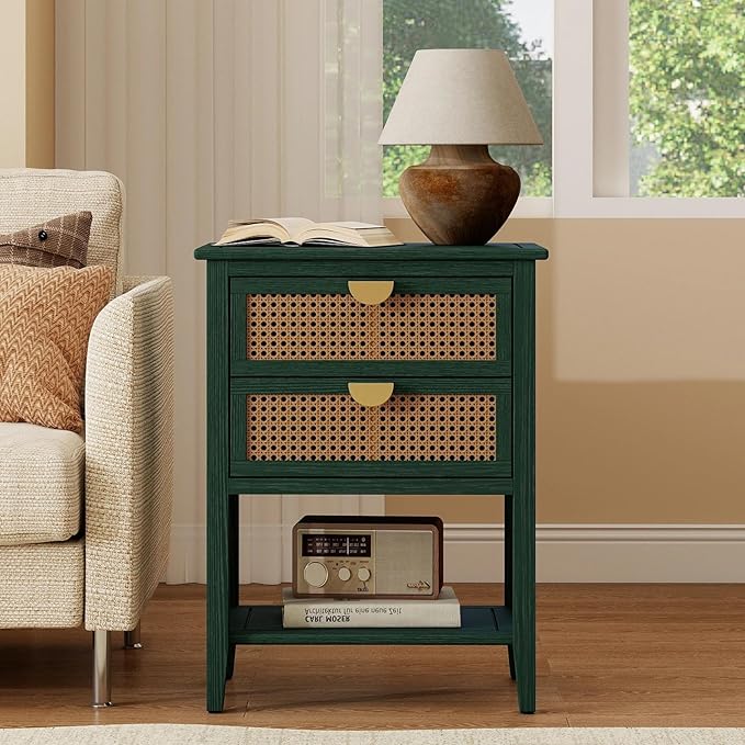 22" Green Accent Side Cabinet, Boho Storage Cabinet