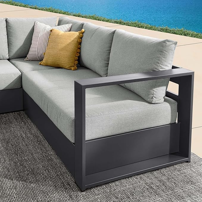 Modway Tahoe Aluminum 3-Piece Outdoor Patio Furniture Gray, Modular Sectional