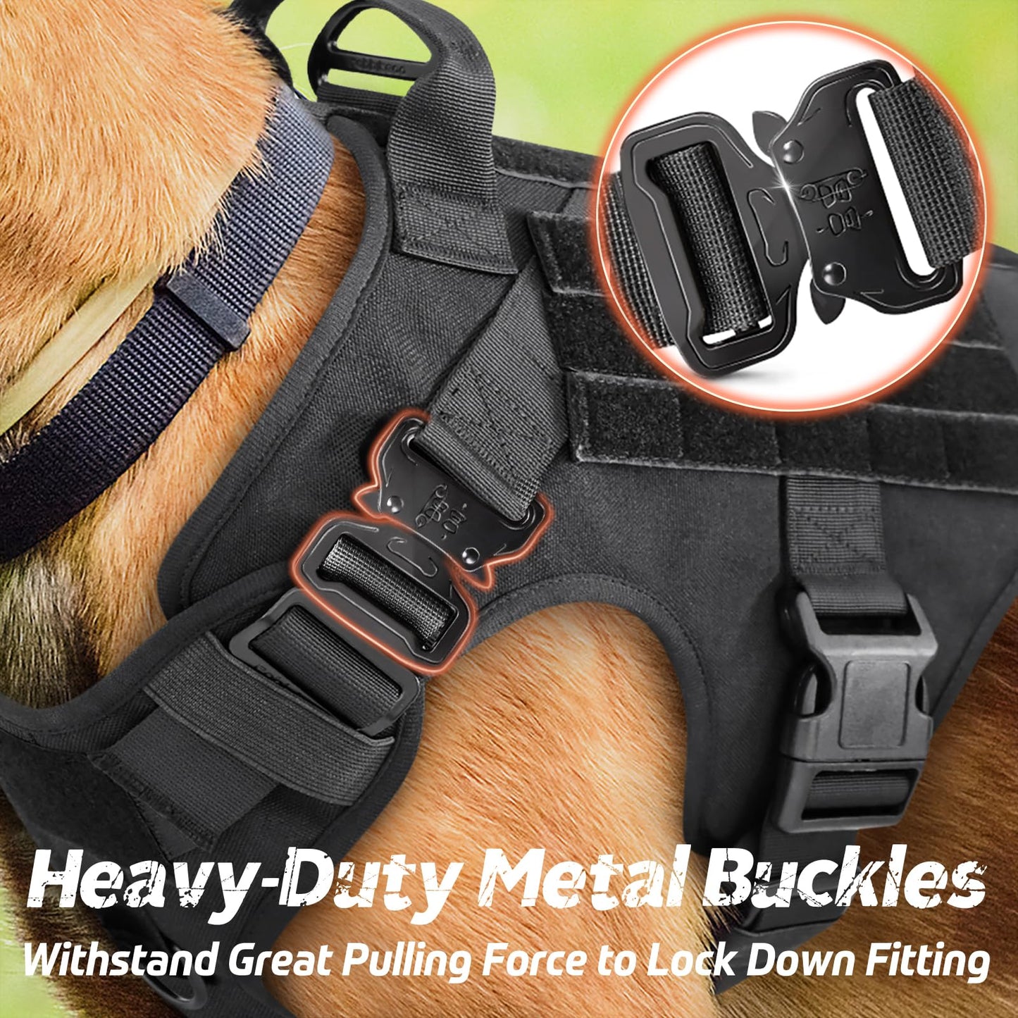 rabbitgoo Tactical Dog Harness for Large, Heavy Duty Pet Harness with Handle, No-Pull Service Vest Large Breed, Adjustable Military Dog Vest for Training Hunting Walking, Black, L