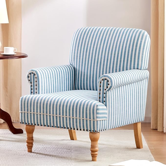 HUIMO Linen Fabric Accent Chair, Mid-Century Modern Armchair