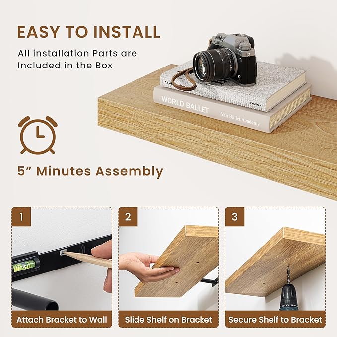 fuqing Floating Shelves for Wall, Wall Mounted Wood Floating Shelf