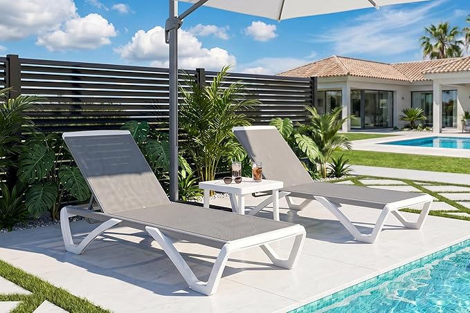 PURPLE LEAF Patio Chaise Lounge Chair Set of 3 Outside Aluminum Plastic