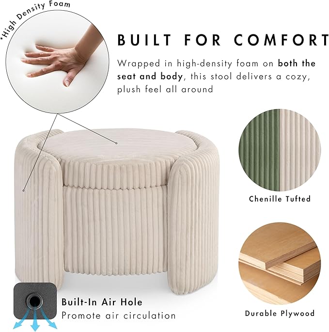 Furniture of America Lennox Modern Chenille 25-inch Round Storage Ottoman