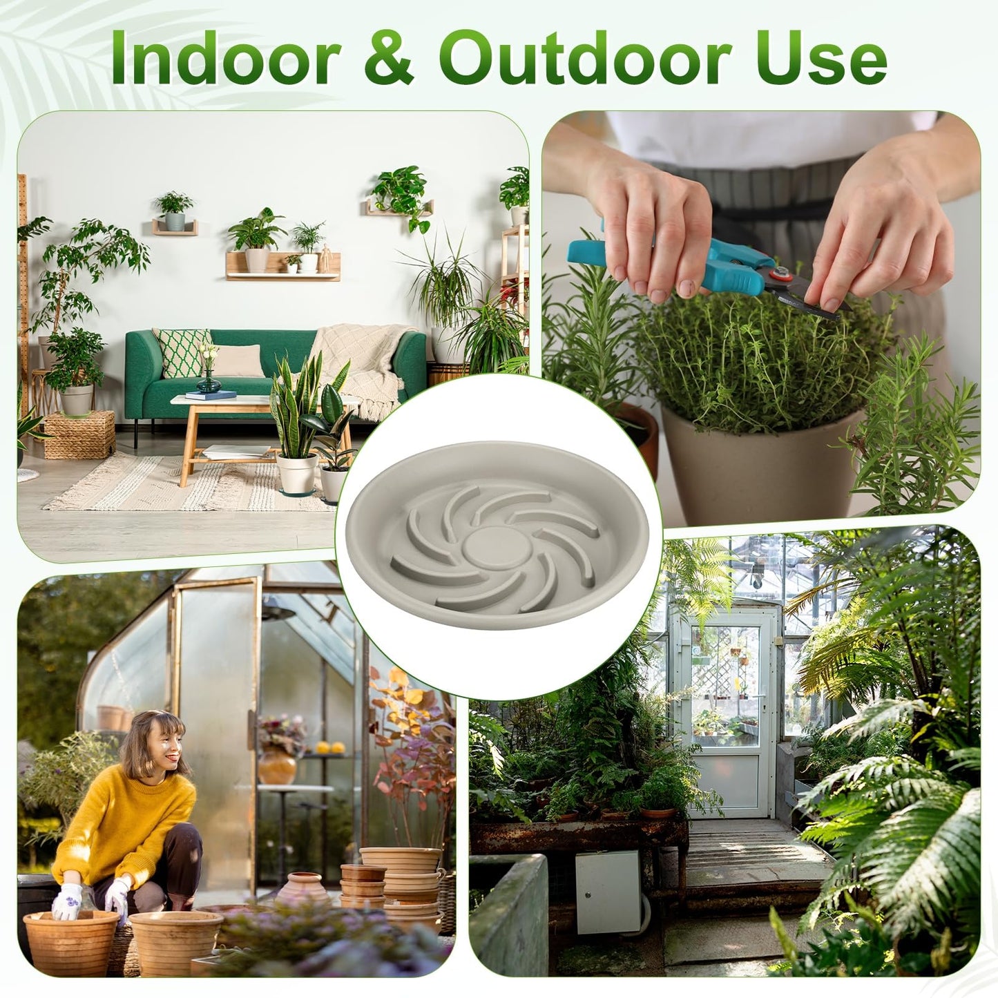 M METERXITY 2-Pack Plant Saucer, 9.4 Inch/ 24cm Plastic Plant Trays Thicker for Pots/Indoor/Outdoor/Water Drainage and Protection, Flowerpot Drip Tray [Grayish White]