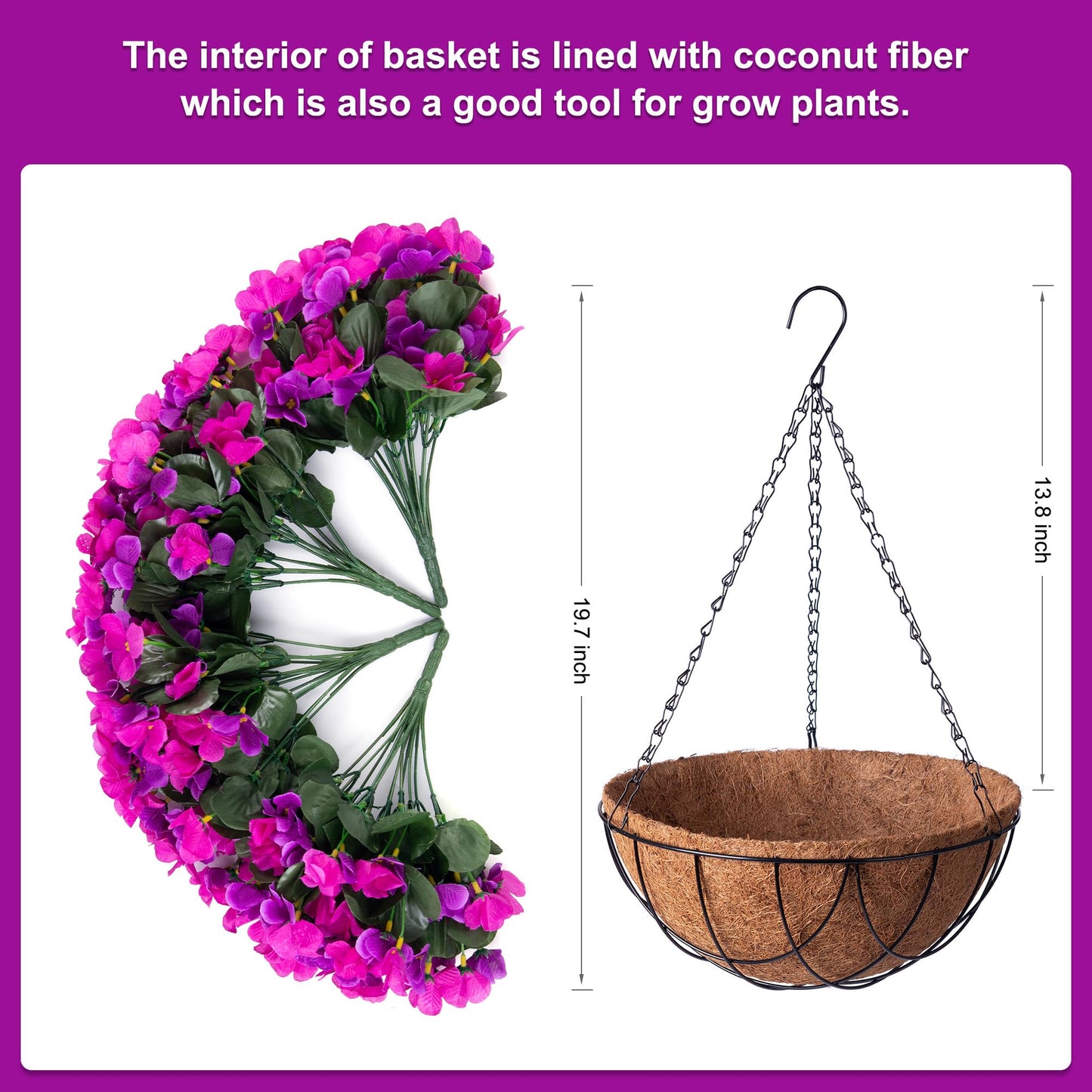 INXUGAO Artificial Hanging Flowers with Basket Outdoors, Fake Hydrangea UV Resistant Arrangements in Pot Planter Spring Summer Decor for Indoor Porch Garden Yard(Double Lotus)