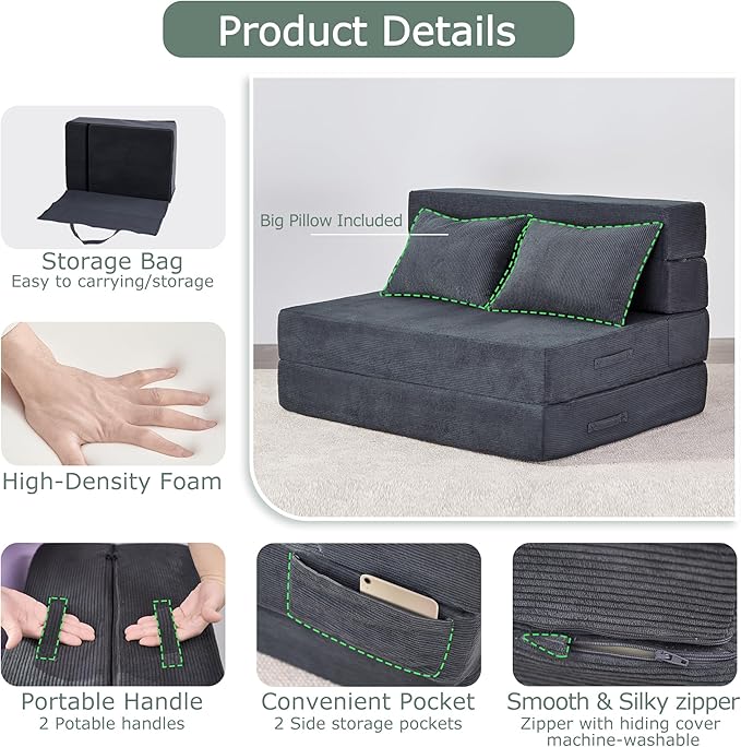 Folding Sofa Bed, 4 in 1 Convertible Sleeper Chair