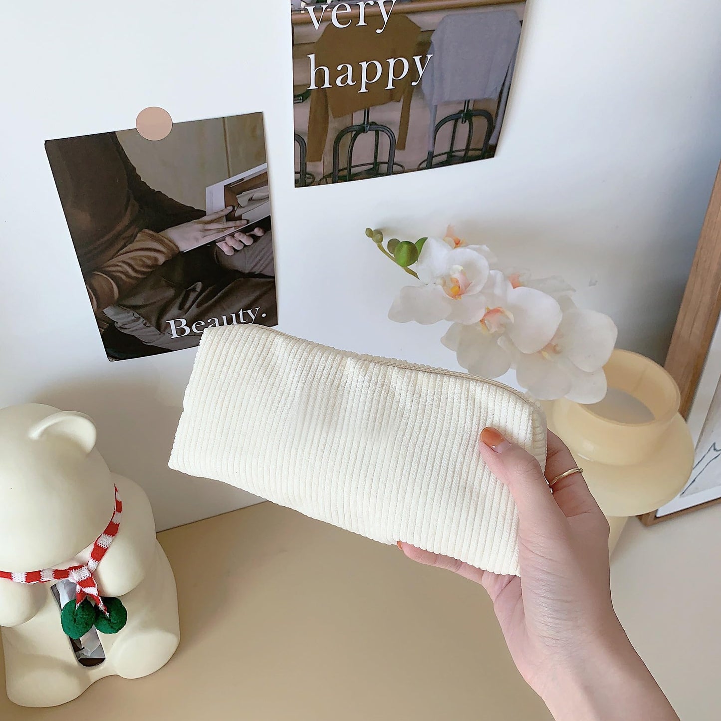 Cute Pencil Case Aesthetic Student Pencil Pouch Coin Pen Pouch Cosmetic Bag Office Stationery Organizer For Kids Teen School (Milk white)