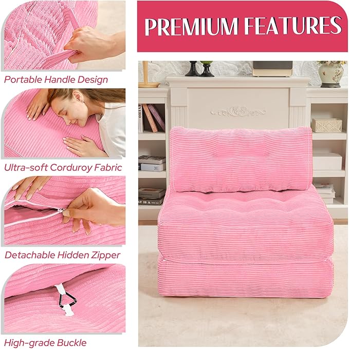 HABUTWAY Folding Sofa Bed, Convertible Sleeper Chair Bed w/Dual-Pillow & Handle