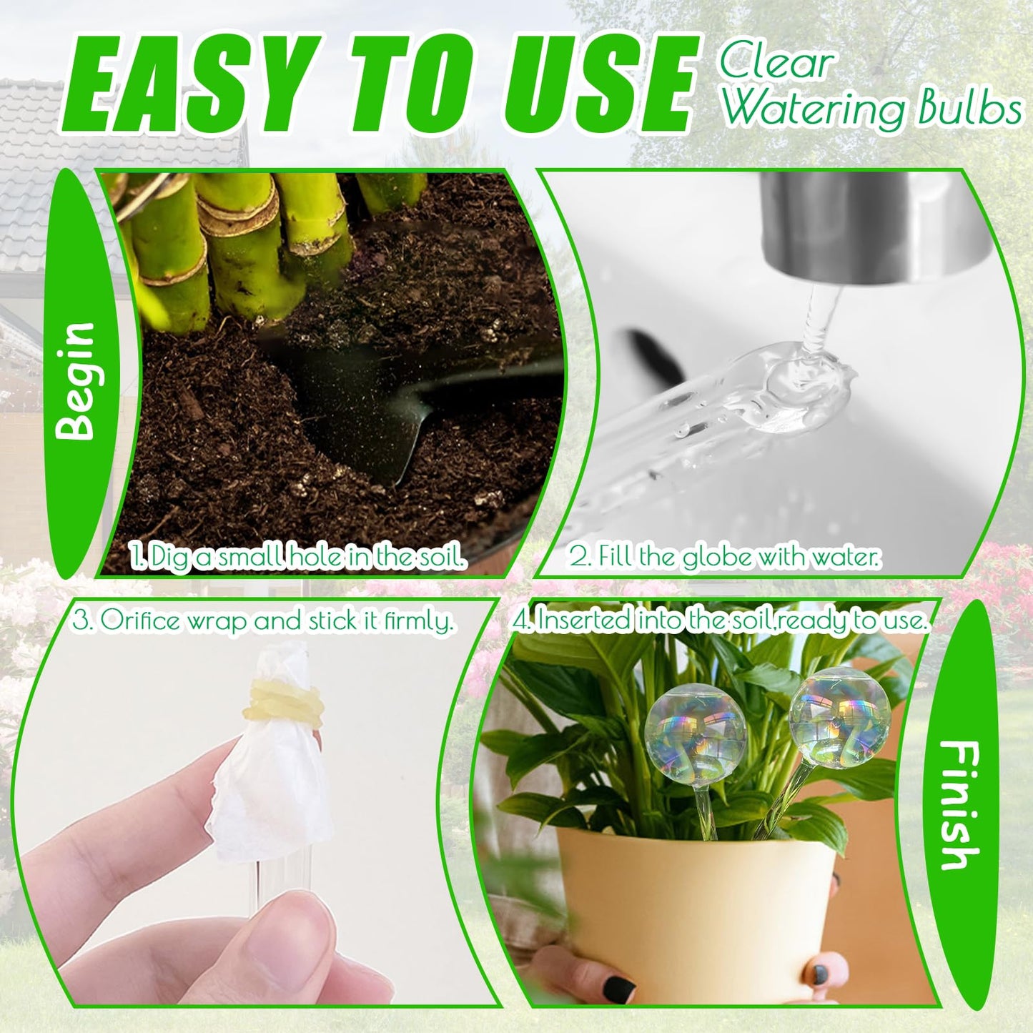 Pynqdfu 6Pcs Plant Watering Globes,Iridescent Rainbow Glass Self Watering Planter Insert,Clear Watering Bulbs for Indoor,Outdoor,Flowerpot,Hanging Plants,Home Garden(3 Large+3 Small)