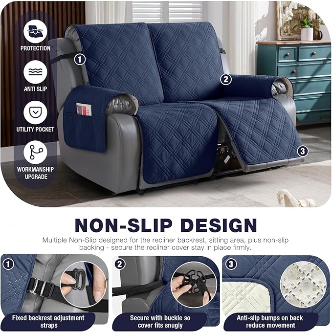 TAOCOCO 100% Waterproof Oversized Loveseat Recliner Cover, Non Slip Split Couch
