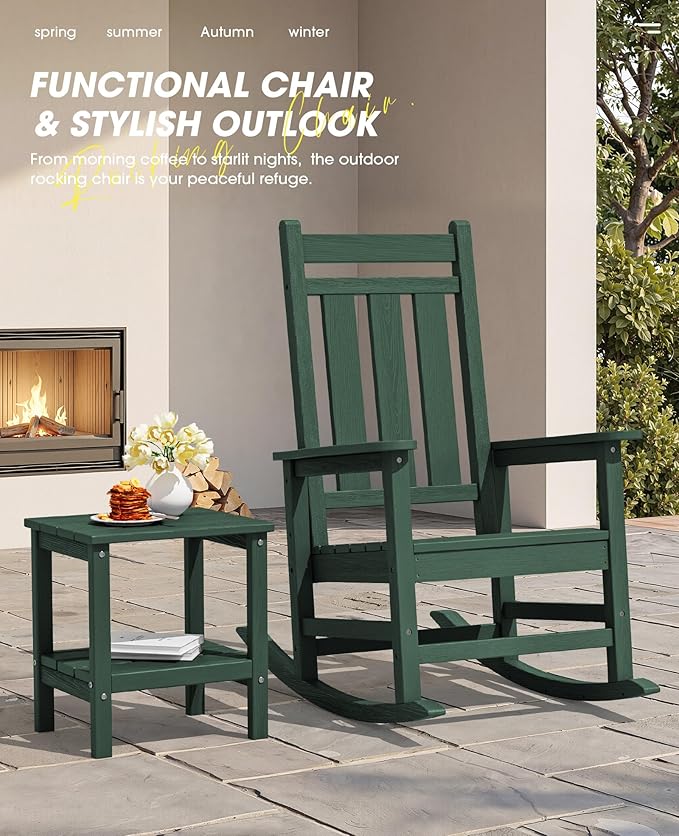 KINGYES Oversized Outdoor Rocking Chair Set of 2, All-Weather Patio Rocking