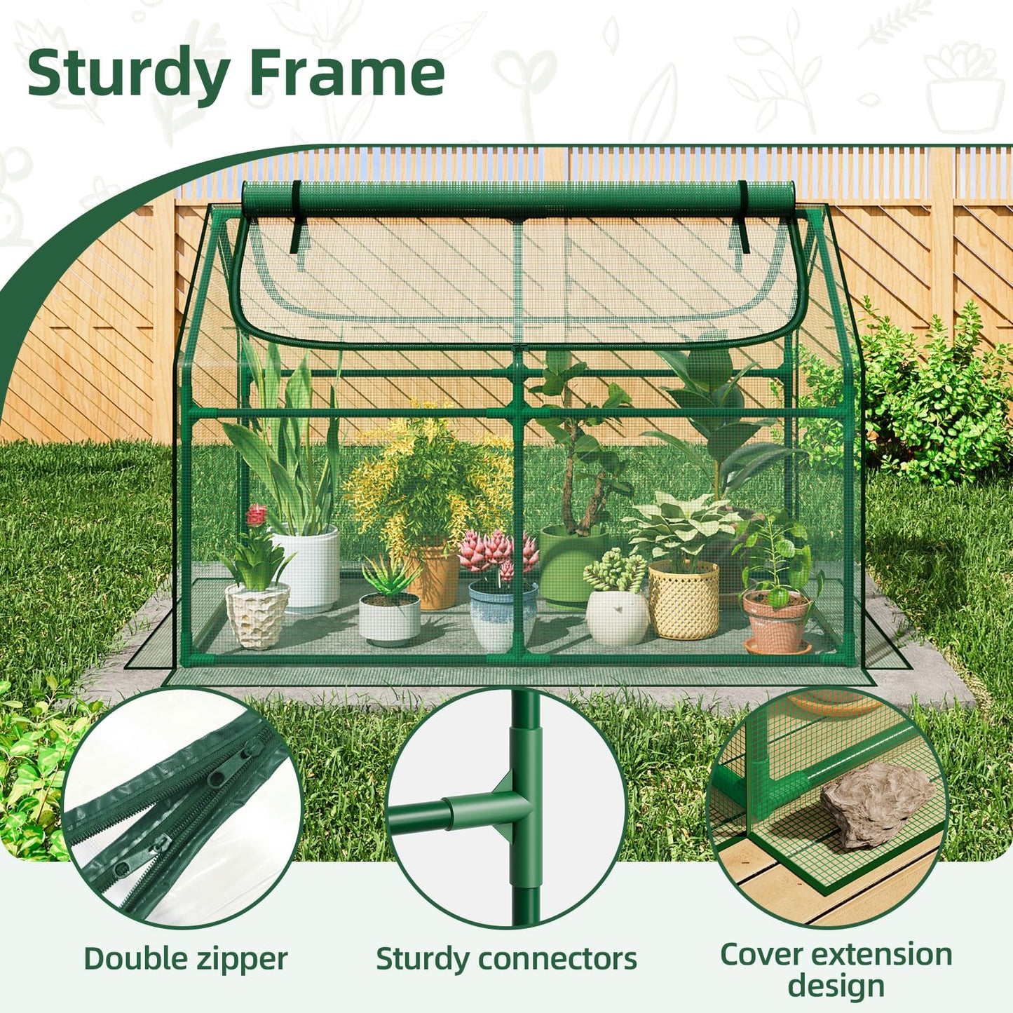 Superlele Mini Greenhouse for Outdoor, 48x24x36In Portable Greenhouse with 2 Large Zipper Doors, Reinforced Green PE Mesh Cover for Plant Protection and Spring Gardening, Steady Steel Frame