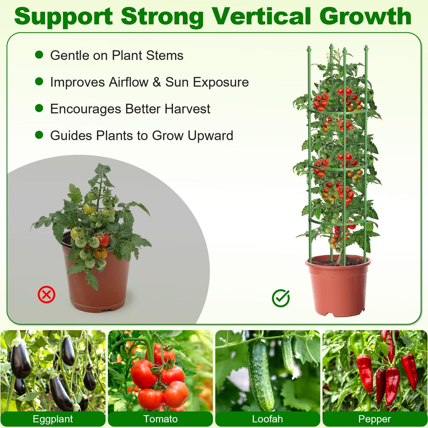 Fabulas Tomato Cage, 59 Inch Adjustable Tomato Plant Support Cages for Garden and Pots, Steel Core Plastic Coated Trellis for Raised Bed Climbing Plants Cucumber Beans Vegetable Flower Fruit, 3 Pack