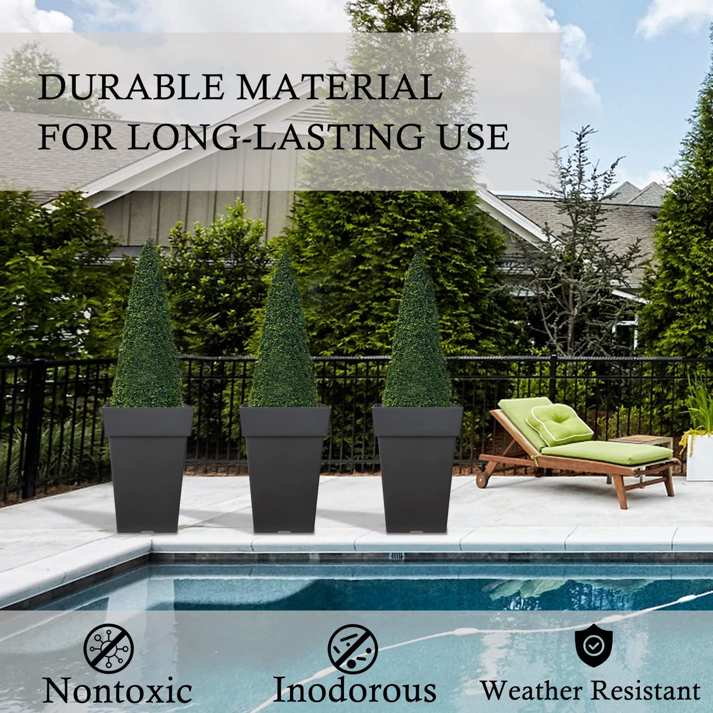 Tall Planters for Outdoor Plants, 20 Inch Movable Drainage Large Outdoor Planter Indoor Planters, Set of 2 Plastic Planters for Front Porch Door Garden Balcony Deck, Dark Gray 20"