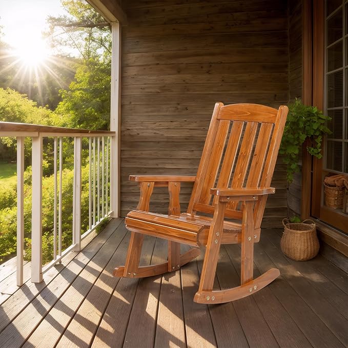 VINGLI Outdoor Rocking Chair, Heavy Duty 600 LBS Wooden Rocking Bench