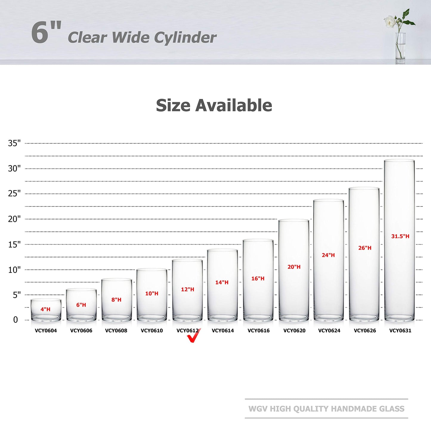 WGV Cylinder Vase Bulk, Width 6", Height 12", Clear Glass Container Terrarium Candle Holder for Wedding Centerpiece, Party Event, Home Office Decor, 4 Pieces
