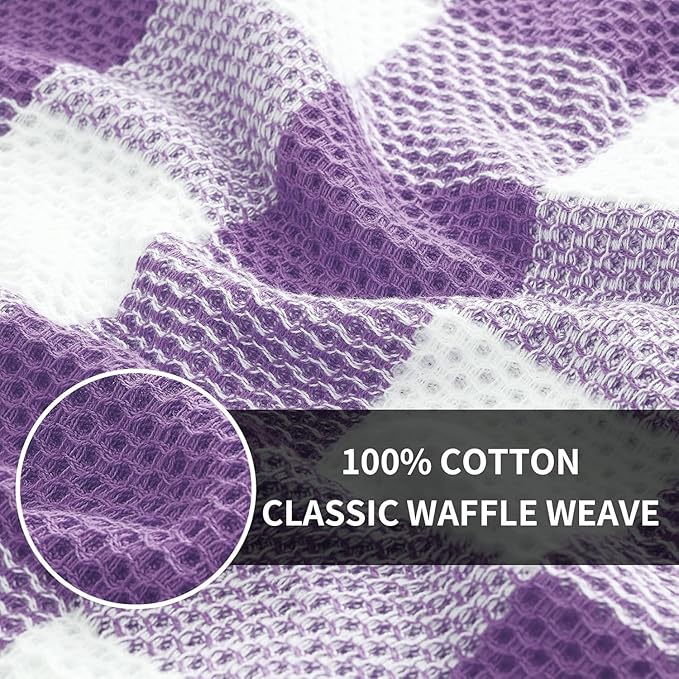 Homaxy 100% Cotton Waffle Weave Check Plaid Kitchen Towels, 13 x 28 Inches