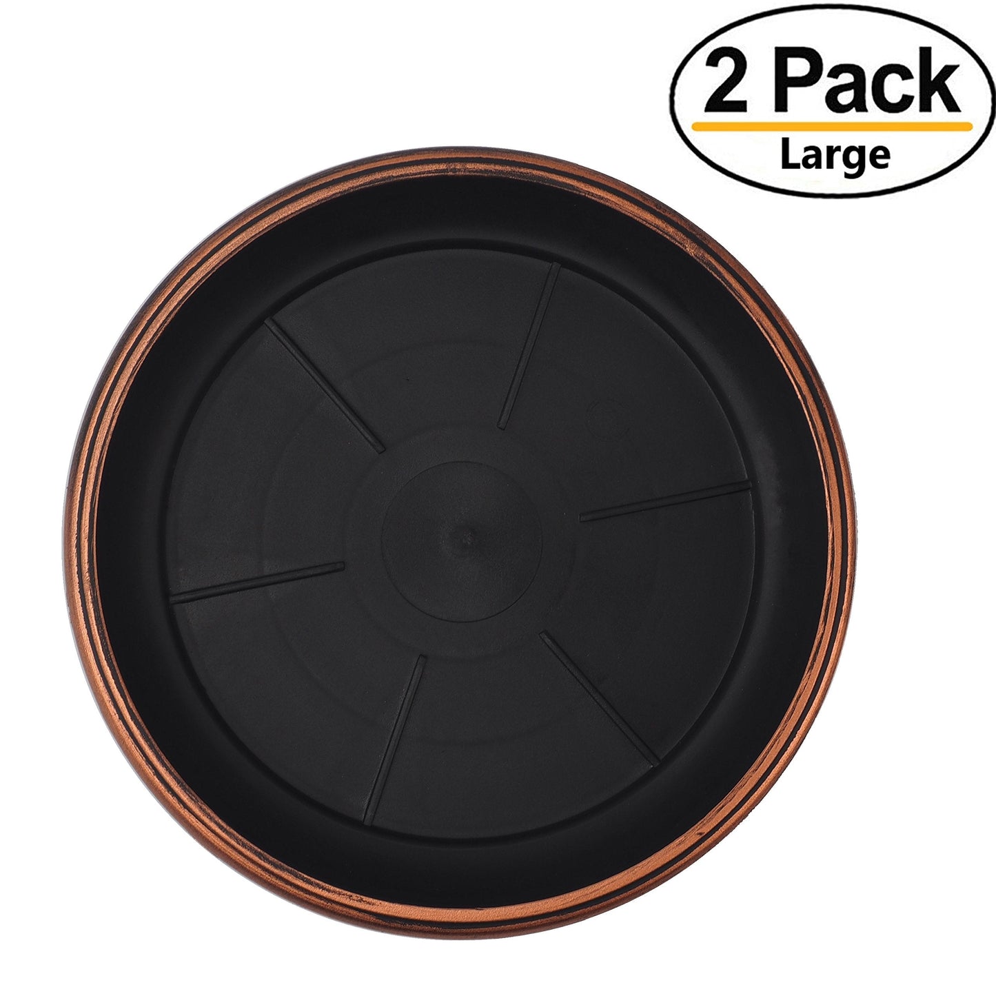 Sapphire USA 11" Decorative Heavy Duty Tray/Saucer (2 Pack) Rustic Medieval/French Country Look, Pot/Planter Base for Indoor/Outdoor Decor Use. Long Lasting, Reusable Light Weight (11 inches, Copper)