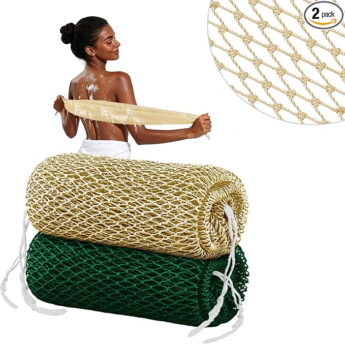 Cleangor 2Pcs African Net Sponge Authentic with Knots - Exfoliating Body | Scrubber for All Skin Types, African Bath Sponge, Wash Cloth, Gentle Exfoliation Shower Rag for Women Daily Use