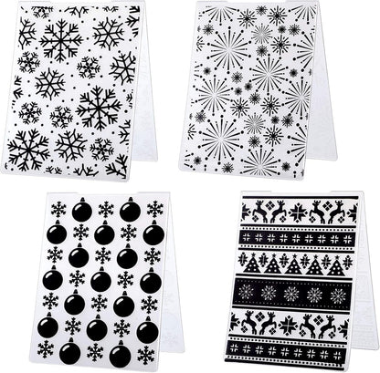 4 Pieces Christmas Plastic Embossing Folder Christmas Embossing Template Snowflake Bells Pattern Scrapbooking Embossing for Christmas Craft Cards Decorations