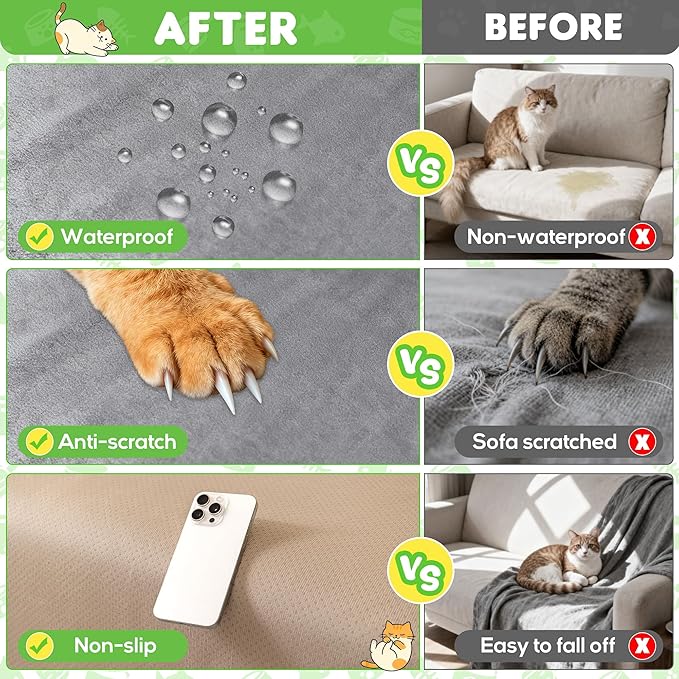 Loiion Velvet Sofa Cover, Ultra Soft Waterproof Non-Slip Couch Cover