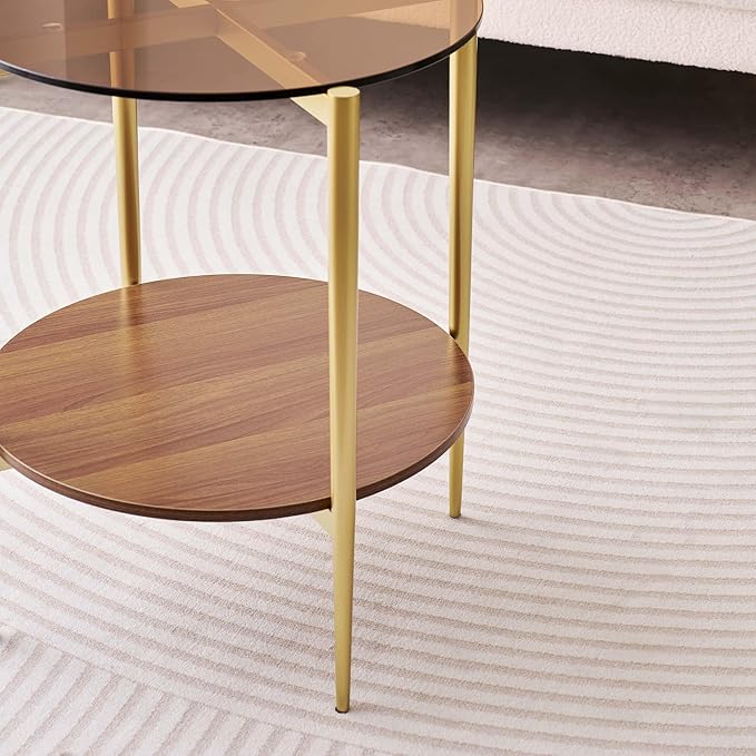 LumFurn Round Glass End Table, Mid-Century Modern Design Sofa Table