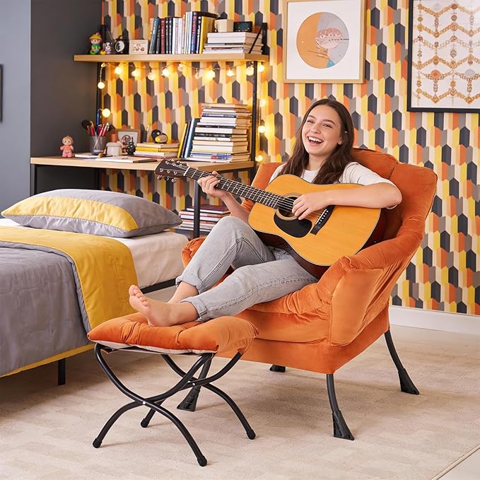MBOOYOME Lazy Chair with Folding Ottoman, Modern Accent Armchair with Armrests
