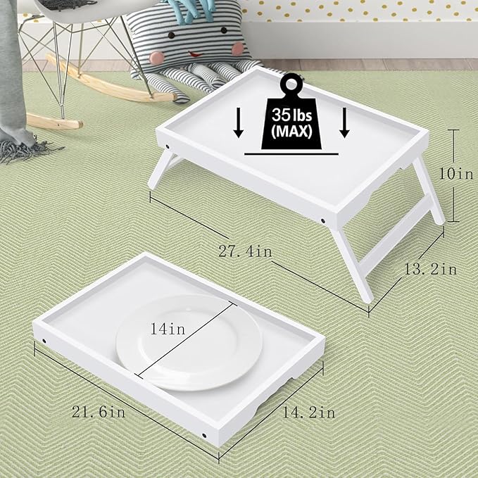 Artmeer Bed Tray Table with Folding Legs, Bamboo Breakfast in Bed