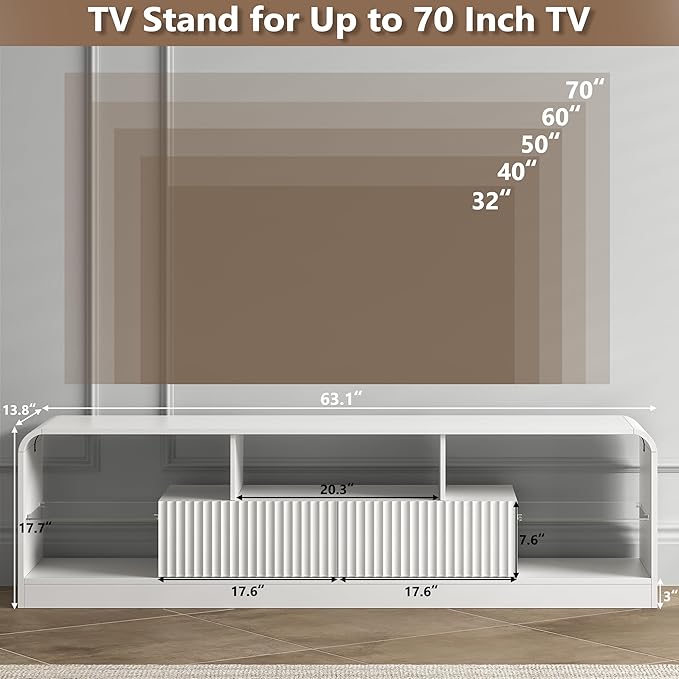 TV Stand for 60/65/70 Inch TVs, Modern Curved TV Console