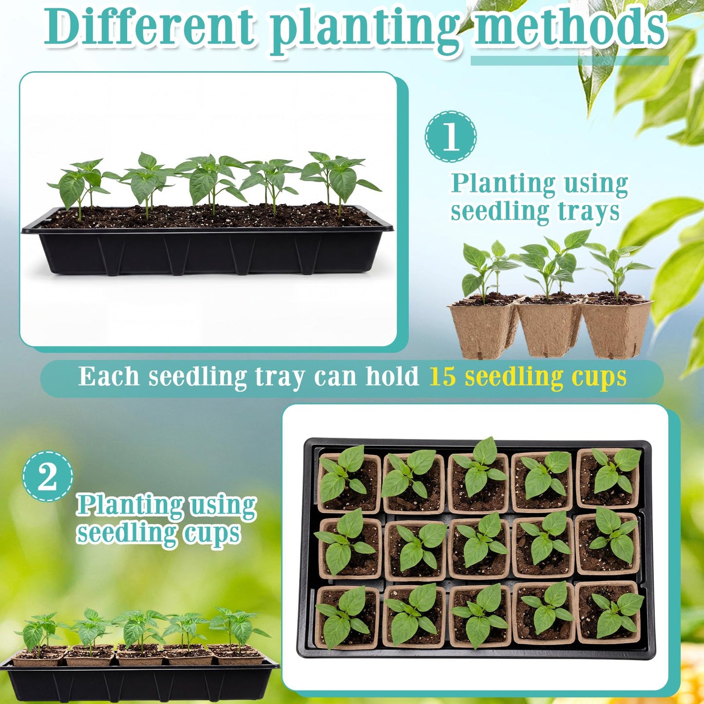Baderke 8 Sets Seed Starter Tray Kit Including 120 Peat Pots for Seedlings 8 Plastic Growing Trays with Dome 120 Plant Labels and 4 Garden Tools for Outdoor Indoor Garden Plant