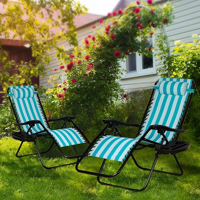 Nazhura Set of 2 Relaxing Recliners Patio Chairs Adjustable Steel Mesh Zero