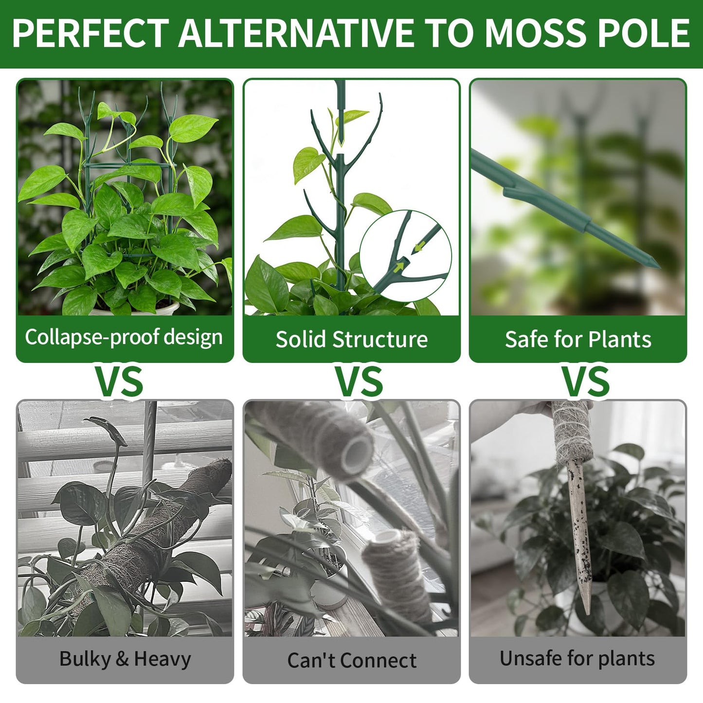 SHAOKAOLU 30Pcs Plant Stakes for Indoor Plants, Stackable Monstera Stake with Stem Supports & Garden Wire for Monstera, Pothos, Money Plant, Outdoor Plants