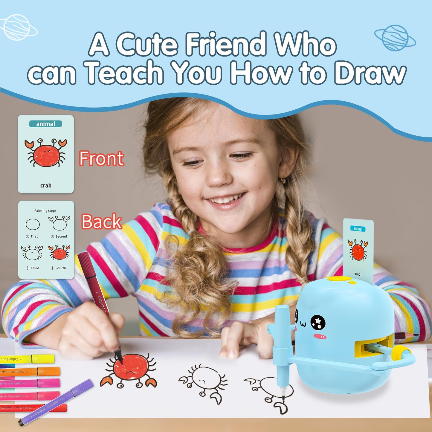 Drawing Robot for Kids with 150 Cards, Voice Interactive Educational Drawing Kit for Kids, Montessori Painting Learning Toys for 3 4 5 6 7 8 Year Old Boys Girls Birthday Party