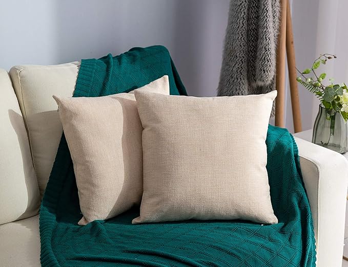 Stellhome Linen Throw Pillow Covers Square Solid Burlap Cushion Covers