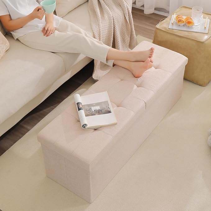 45.3 Inches Storage Ottoman Bench Foldable Seat Footrest Shoe Bench End of Bed