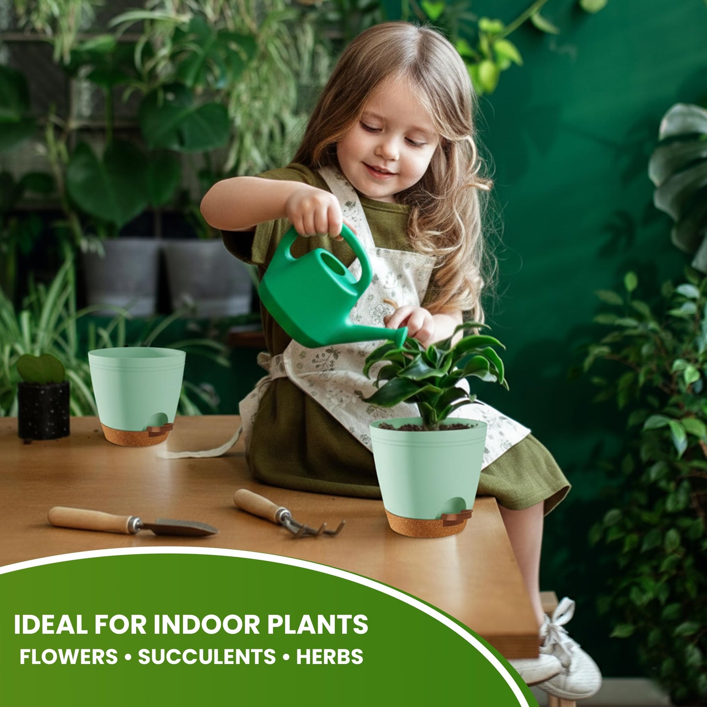 Utopia Home Self Watering Pots for Indoor Plants, Planters for Indoor Plants, Multi-Size Flowerpot, Set of 5 Plant Pots with Drainage & Reservoir, 6.8"/6.4"/5.9"/5.5"/4.9" (Olive Green)