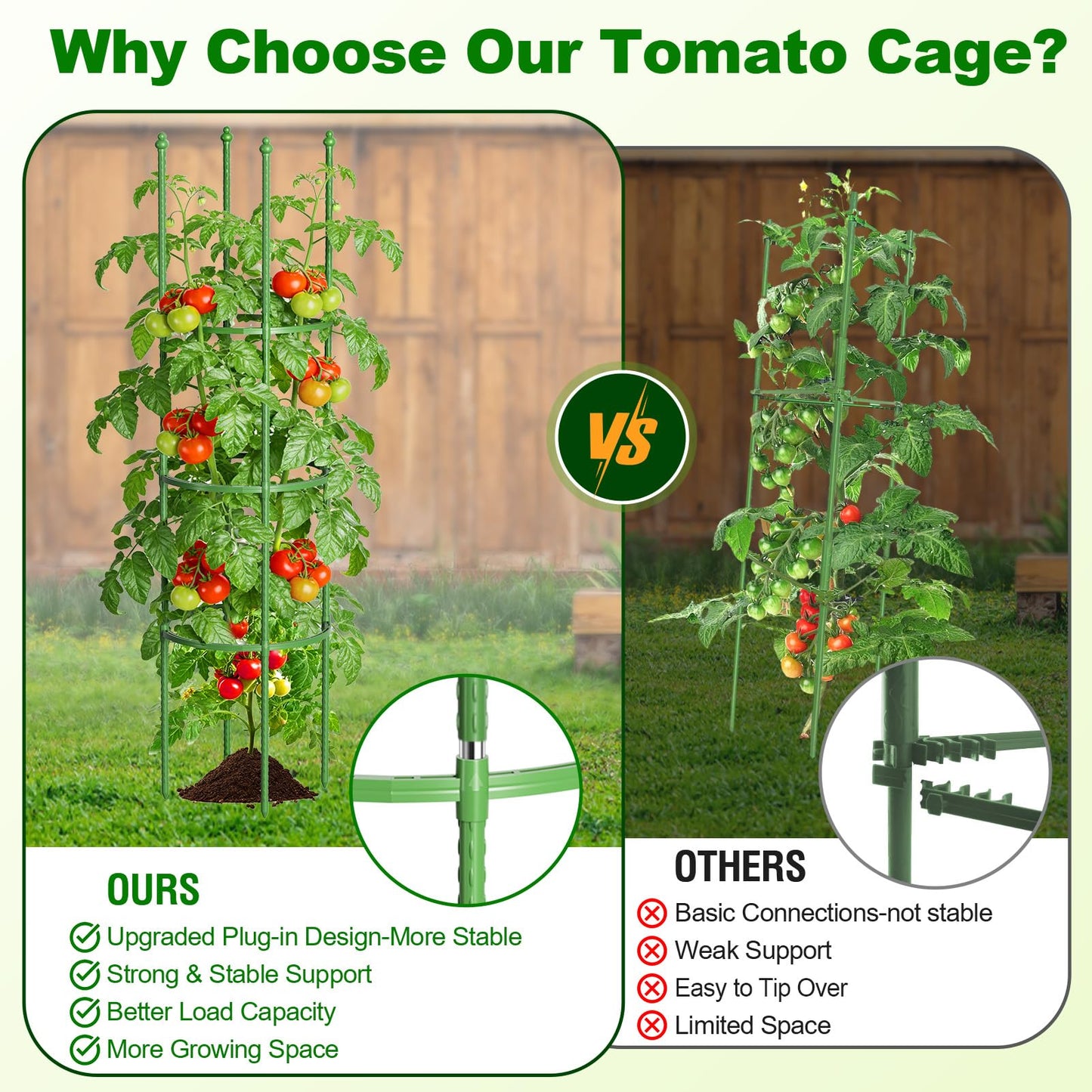 Fabulas Tomato Cage, 59 Inch Adjustable Tomato Plant Support Cages for Garden and Pots, Steel Core Plastic Coated Trellis for Raised Bed Climbing Plants Cucumber Beans Vegetable Flower Fruit, 3 Pack