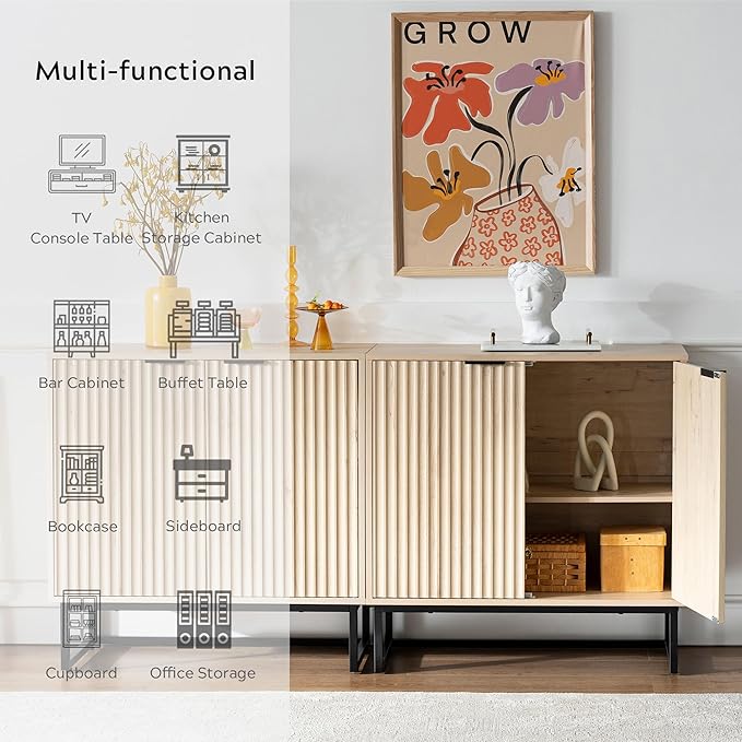 EYYTHUNG Fluted Cabinets with Storage Set of 3, Sideboard Buffet Cabinet with