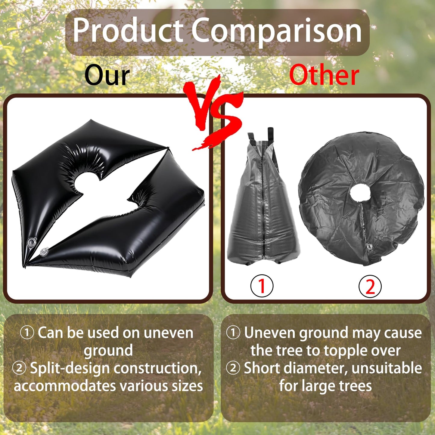 Tree Watering Bag/Ring Slow Release 19 Gallon, Tree Bags for Watering Equipped with Two Low Filling Pipes Deep Root Drip Irrigation Watering for Trees, Plants, and Gardens of All Sizes (1, Black)