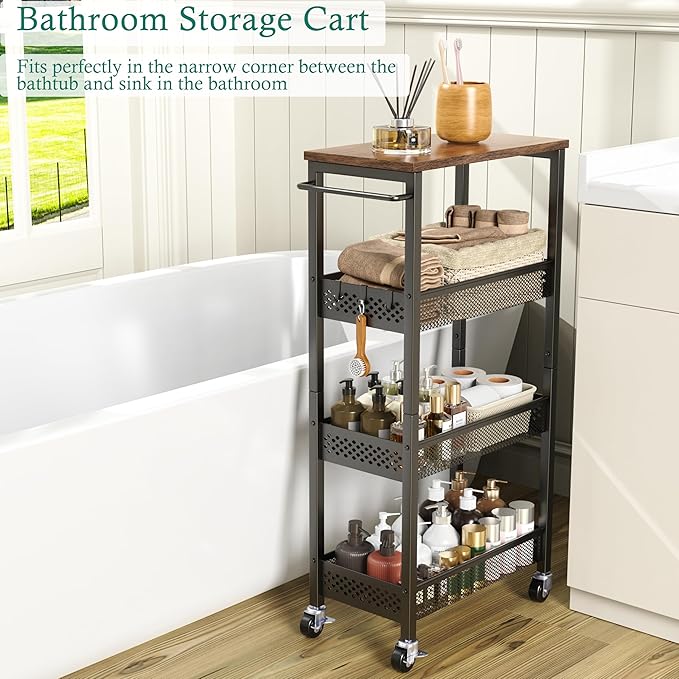 XYZLVSI Slim Storage Cart 4 Tier Fruit and Vegetable Baskets