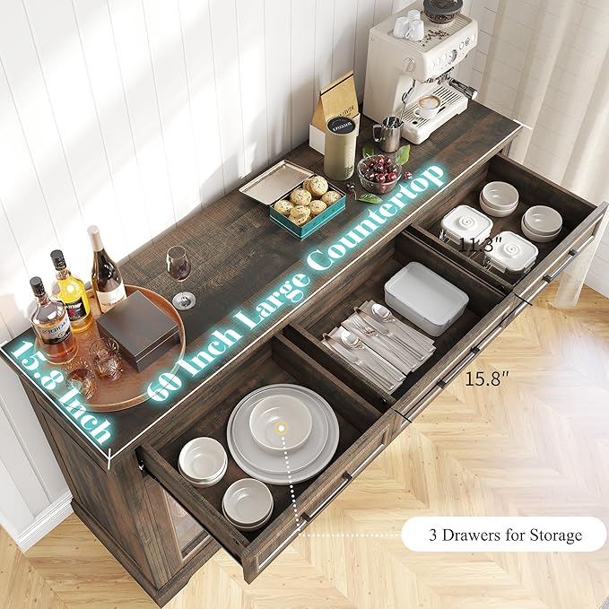LUXOAK 60" Farmhouse Coffee Bar Cabinet