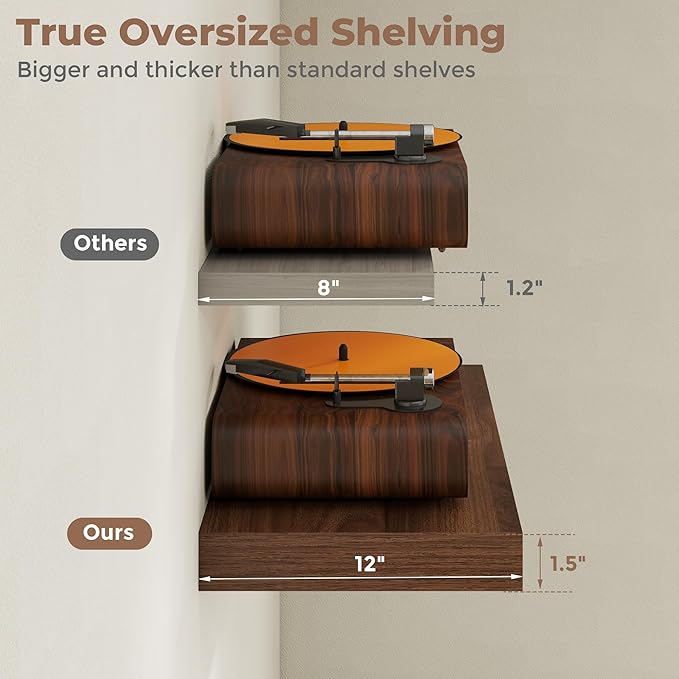 12 inch Deep Floating Shelves for Wall, 24 inch Wide Engineered Wood Wall