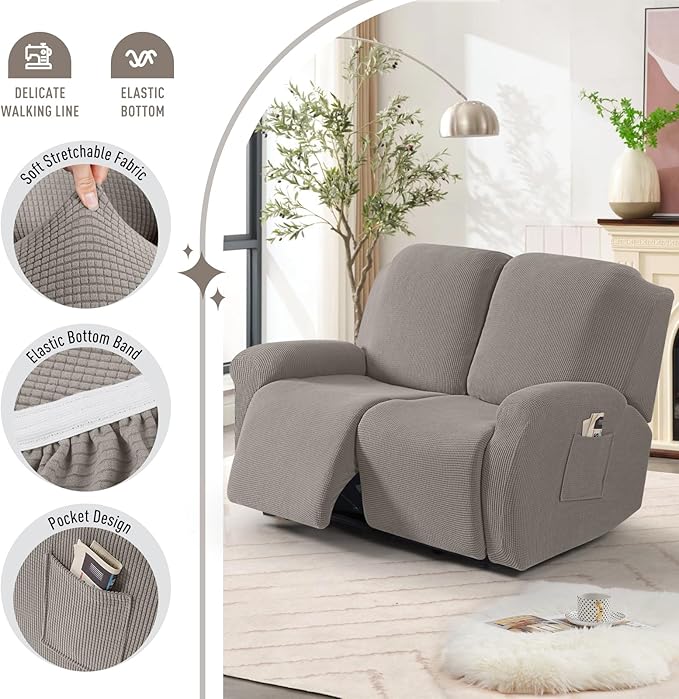 TAOCOCO Recliner Loveseat Slipcover, 6 Pieces Dual Recliner Sofa Covers
