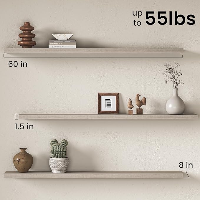Fun Memories 60Inch Long Floating Shelves, 8 Inch Deep Shelves